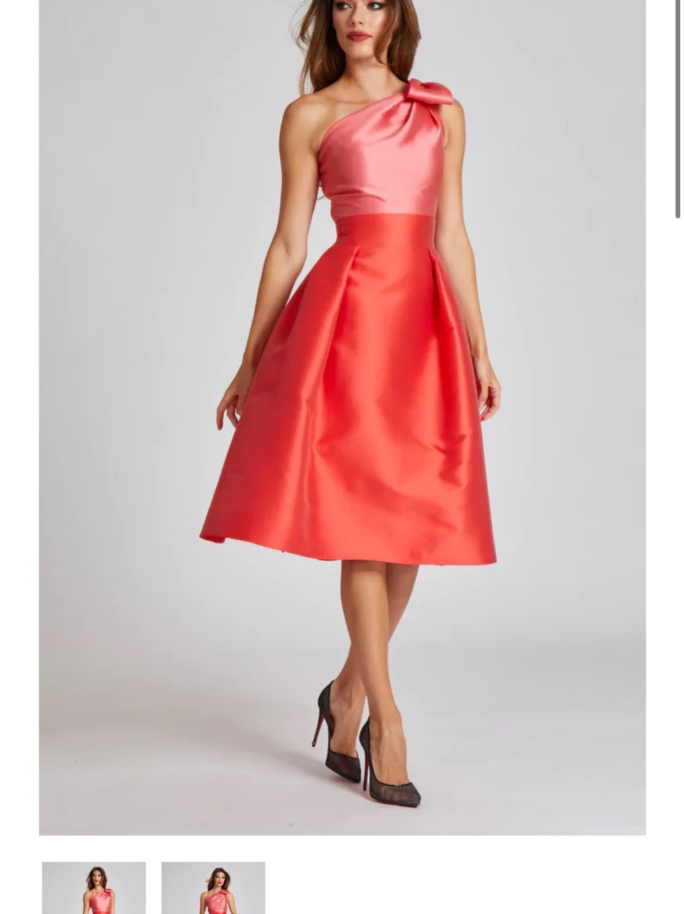 Rickie Freeman for Teri Jon Two-Tone Coral One-Shoulder Fit & Flare Dress